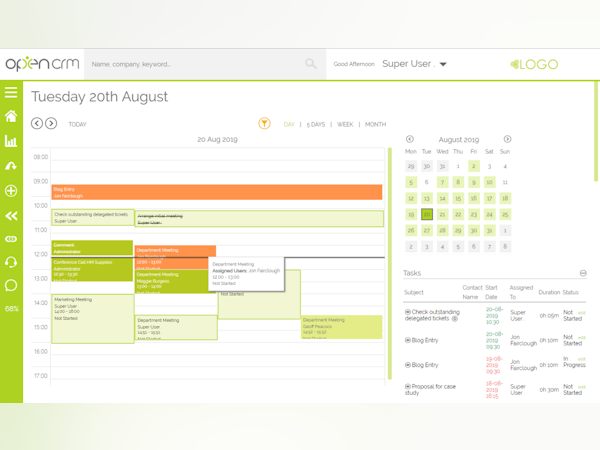 OpenCRM Software - Fully featured Calendar