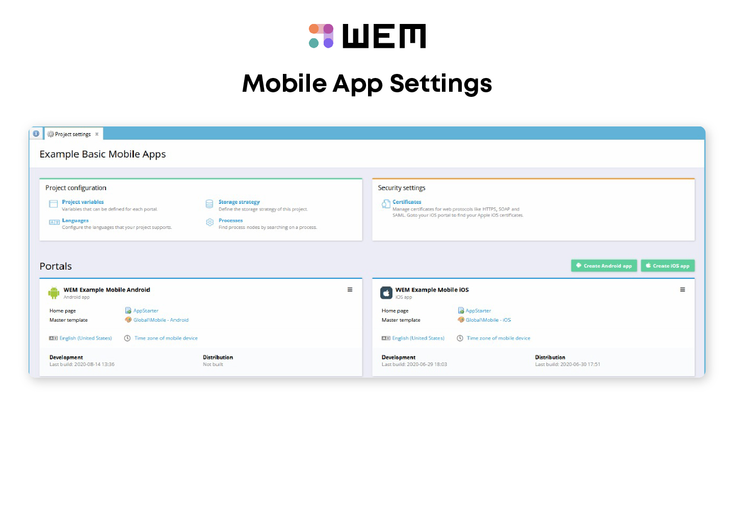 Mobile App Settings in WEM