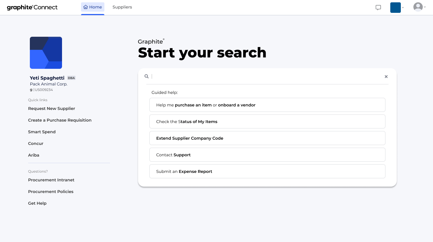 Use Graphite's guided search to find new suppliers or perform other tasks.