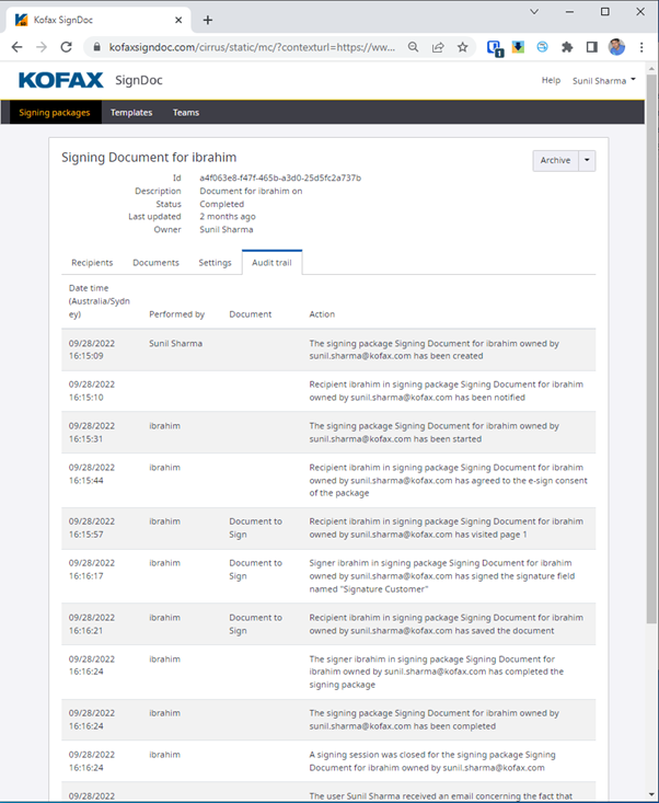 Tungsten SignDoc Software - Tungsten SignDoc audit trail