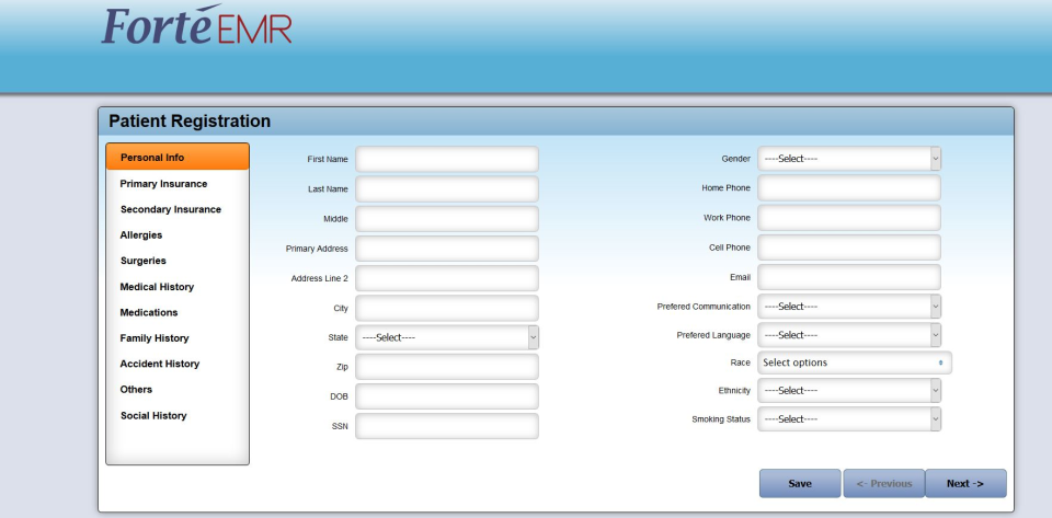 Chiro8000 screenshot: Chiro8000 patient registration