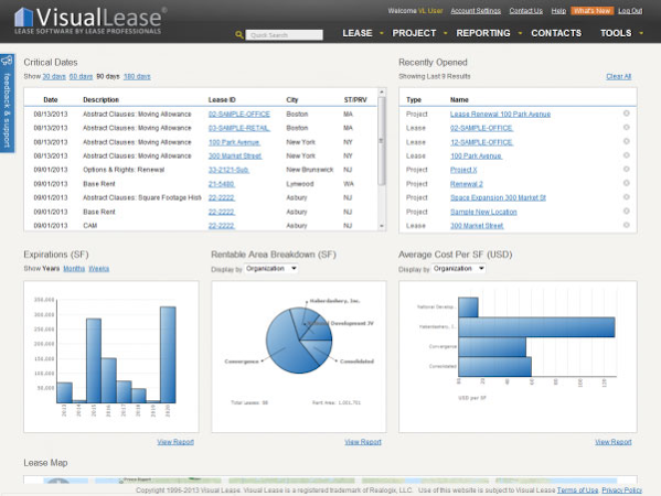 Visual Lease screenshot: Visual Lease gives users an overview of their portfolio's performance in graph form