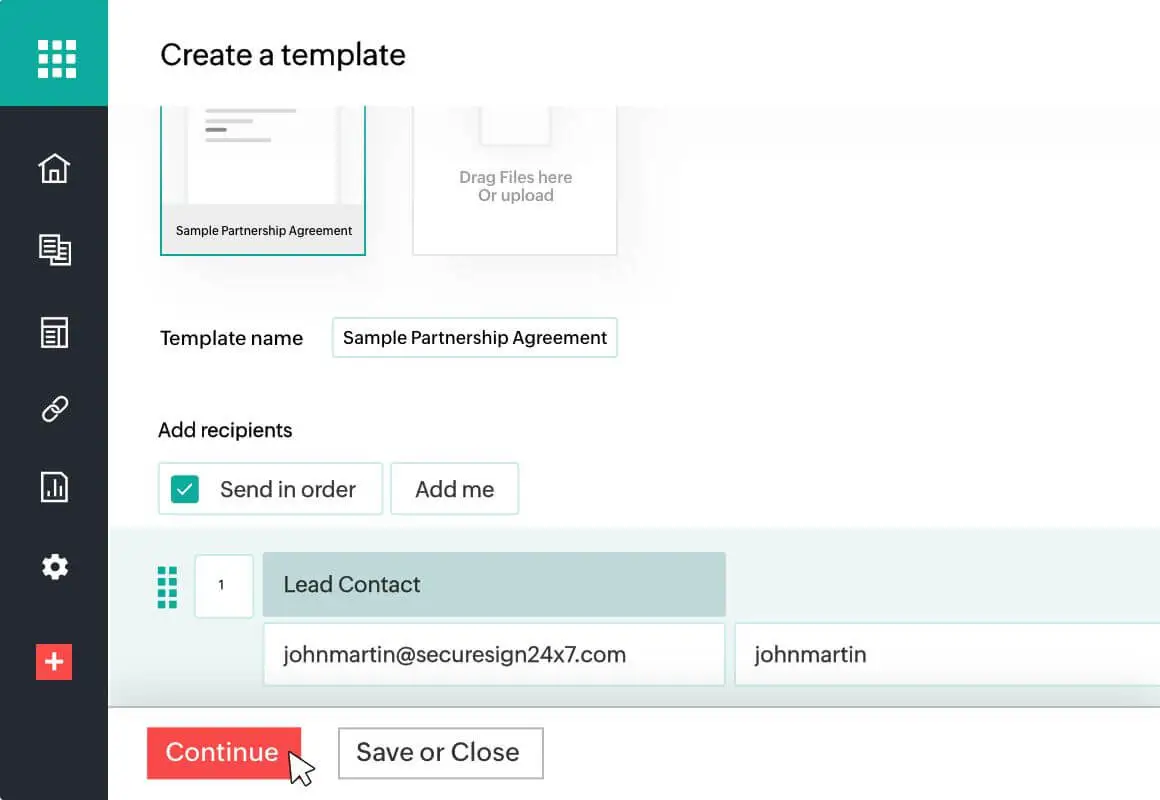 Zoho Sign screenshot: Zoho Sign create templates