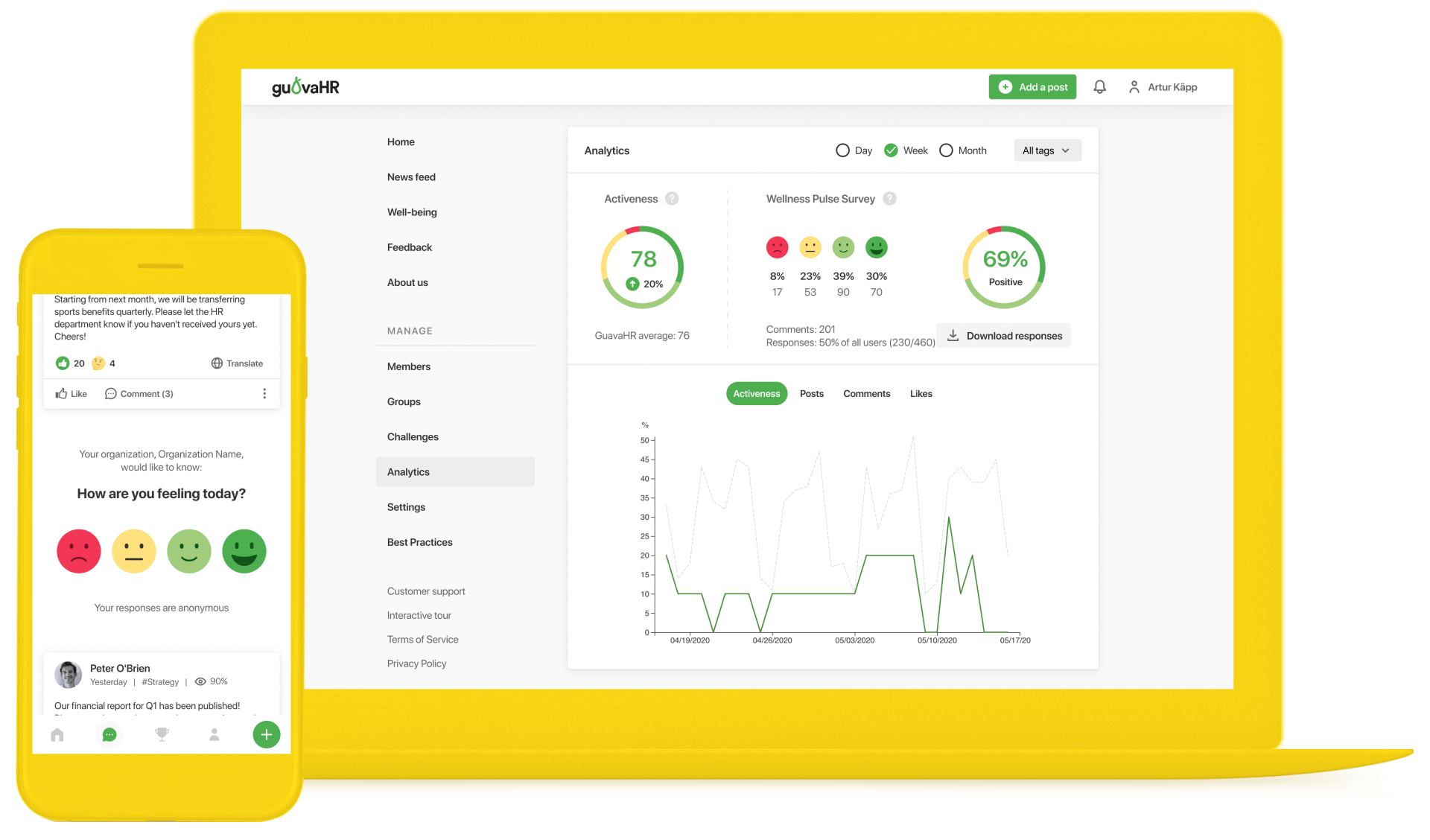GuavaHR screenshot: Automated Wellness Pulse Survey