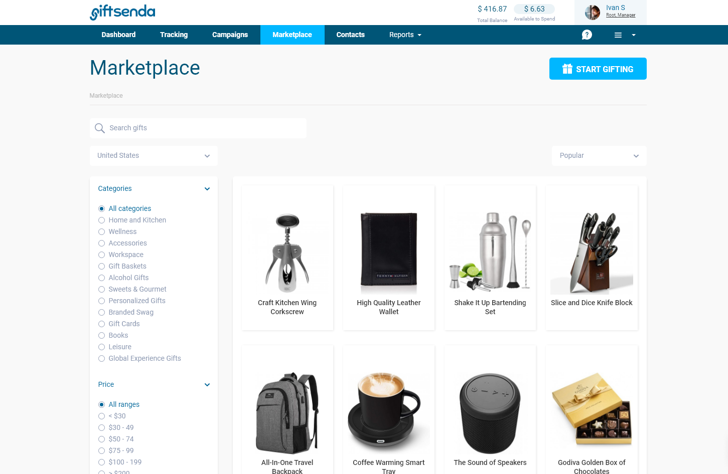 Giftsenda Marketplace - choose from 1000s of gifts in 200+ countries