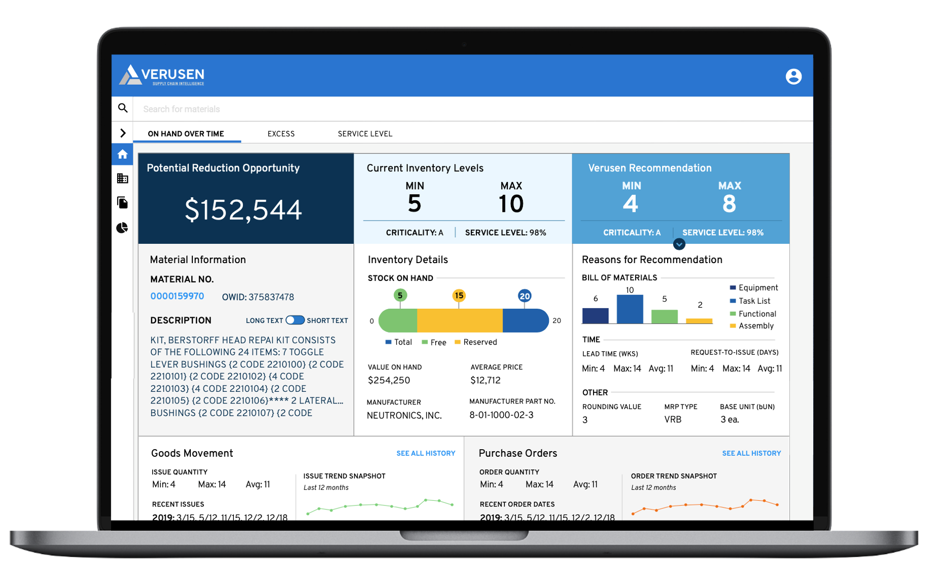 Verusen screenshot: Inventory Optimization and Data Harmonization