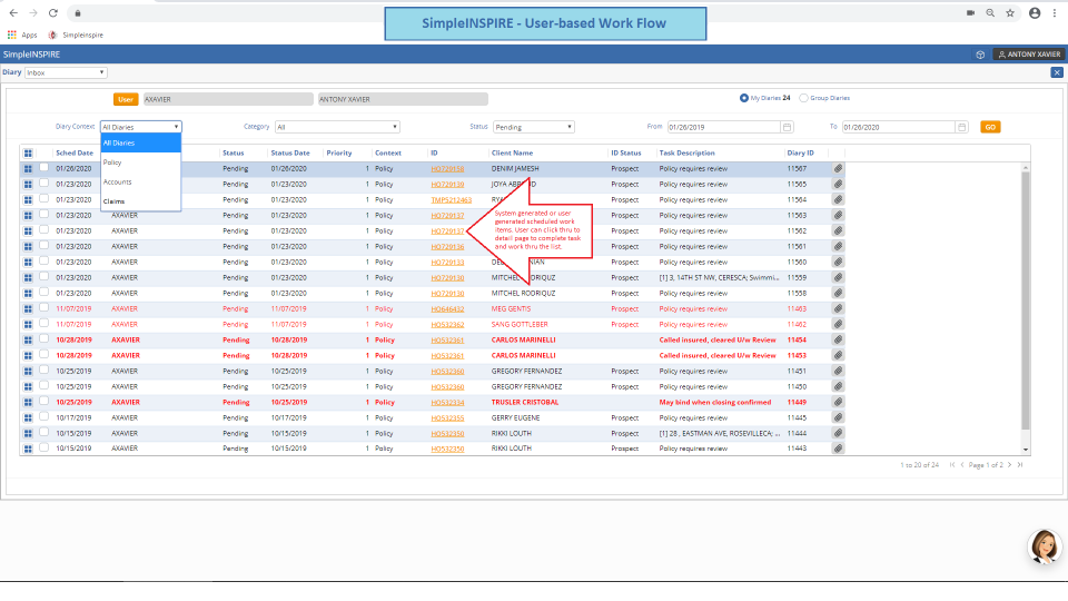 SimpleINSPIRE Software - User-Based Work Flow