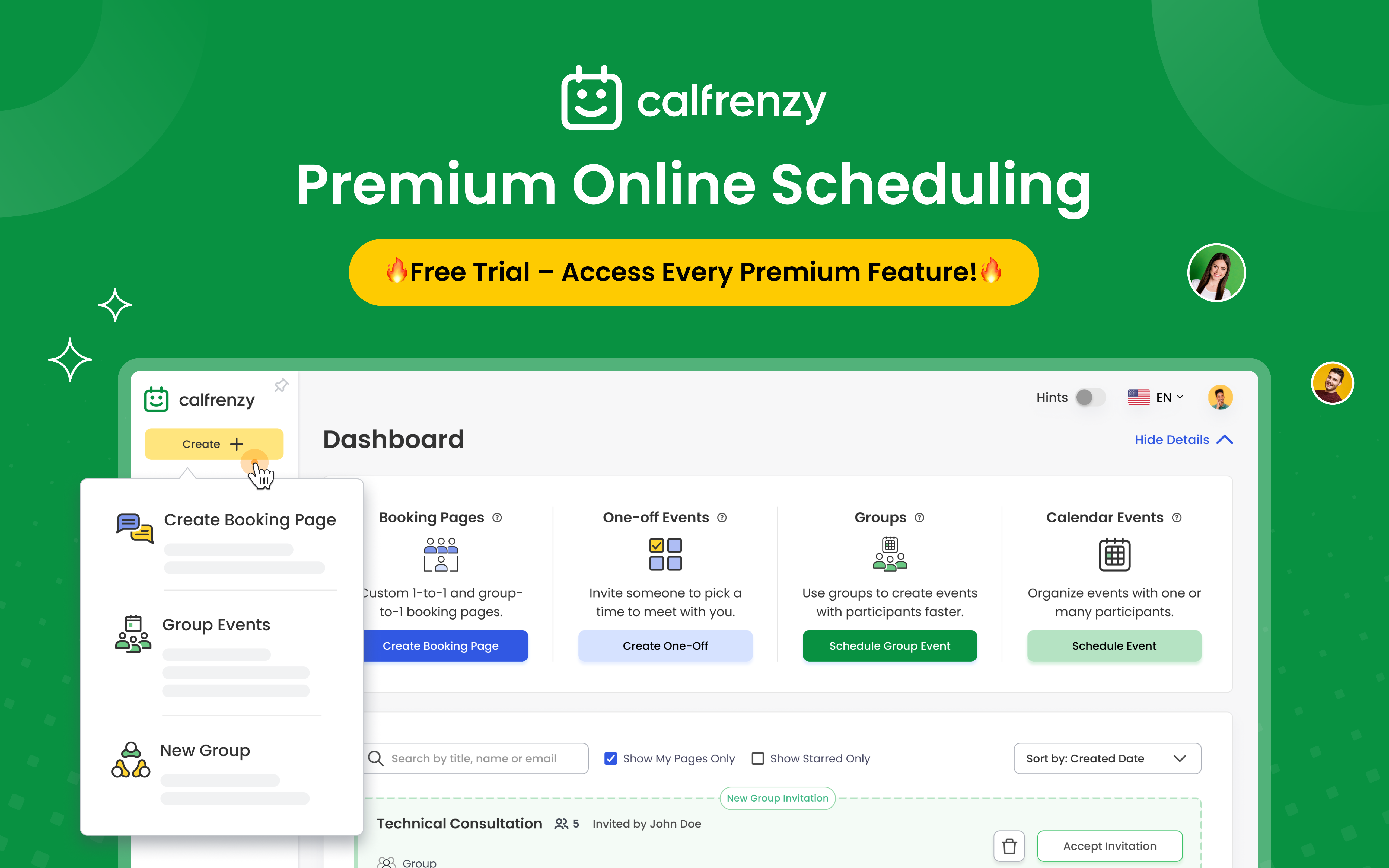 Calfrenzy screenshot: Experience premium scheduling at fair pricing with Calfrenzy. Enjoy intuitive tools and start managing appointments effortlessly with a risk-free trial.
