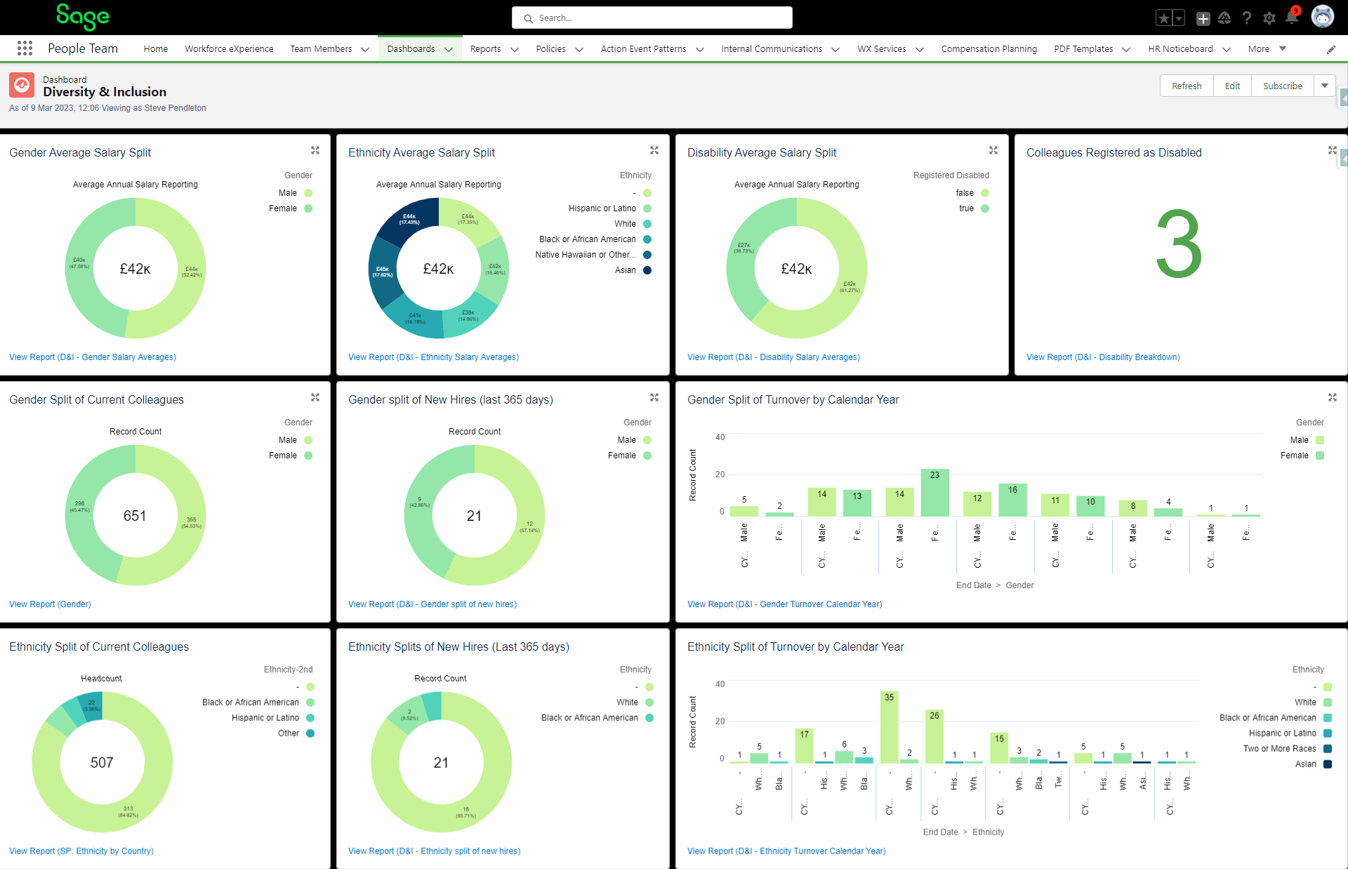 Sage People Software - Customise reports and dashboards so you can report and drill down on the matters that mean the most to your business, such as DEI data