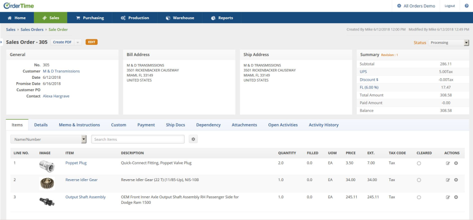 Order Time Inventory Software - Sales Order