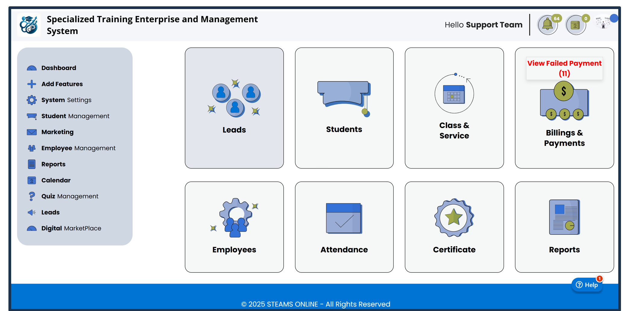 STEAMS ONLINE screenshot: Dashboard showcase your Entire Business at a Glance!
Track revenue, registrations, attendance, and manage classes —all in one place.
