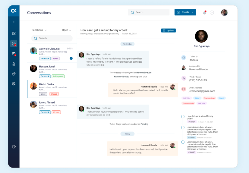 AlphaCX screenshot: AlphaCX conversations