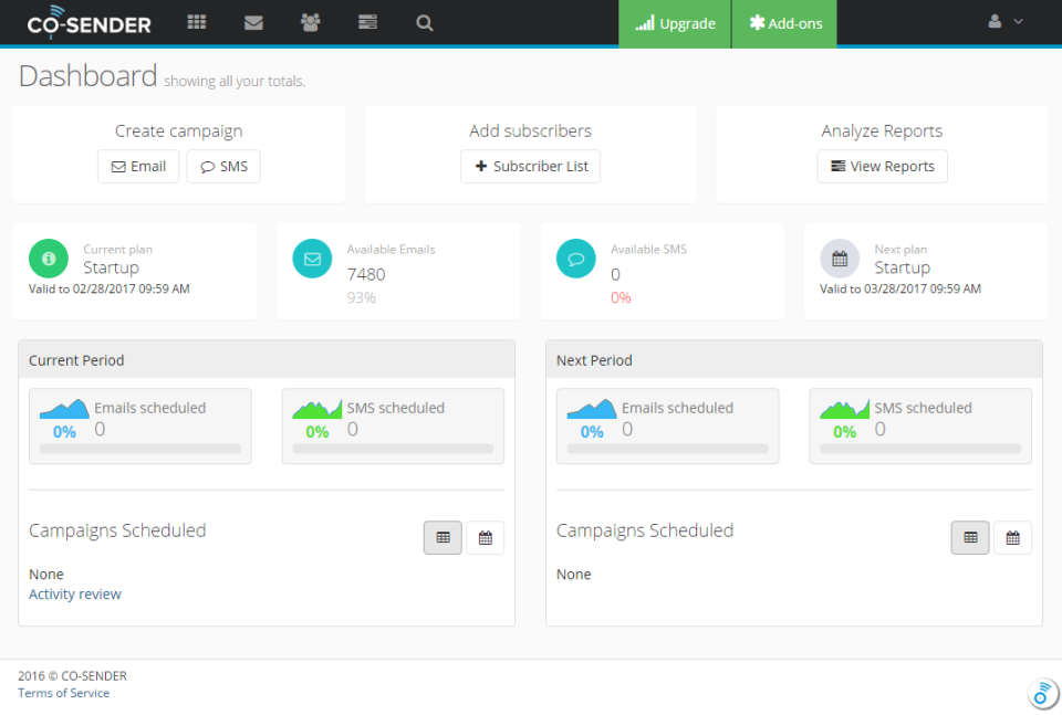 CO-SENDER screenshot: Track and manage campaigns from a centralized dashboard