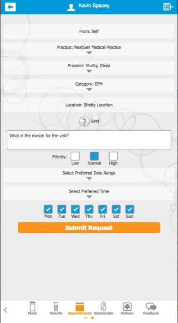 NextGen Behavioral Health Suite screenshot: NextGen Behavioral Health Suite appointment request