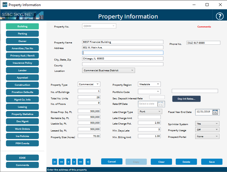 Property Information Screen
