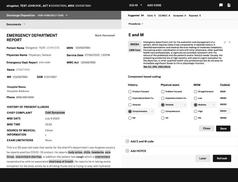 AGS AI Platform screenshot: Computer-Assisted Coding (CAC) software streamlines coding workflows with intelligent worklists and delivers automated, accurate coding suggestions using clinical NLP to capture all ICD, CPT, and PCS codes across complete documentation.