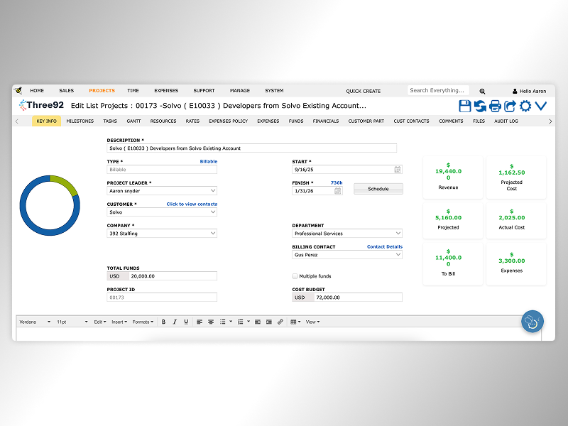 iBE.net screenshot: Project overview