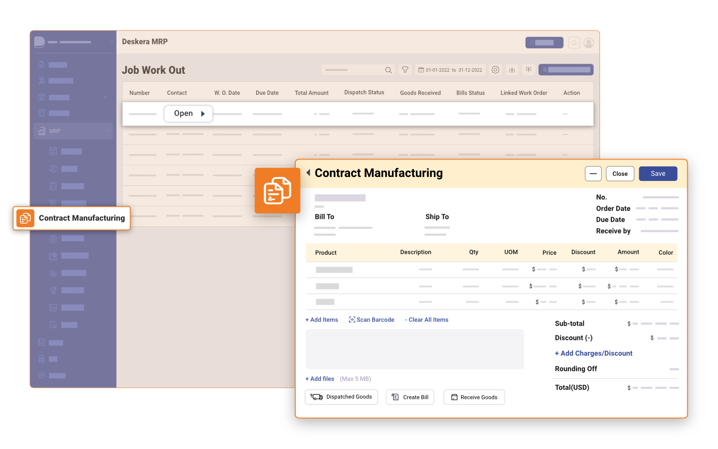 Automate the planning, scheduling, and tracking of outsourced production with integrated tools. Easily monitor the costs and progress of contract manufacturing jobs. Gain visibility of the entire process from supplier selection to order fulfillment