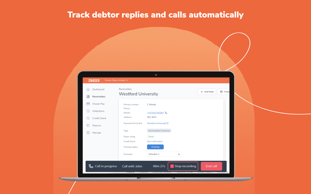 Track debtor replies and calls automatically

