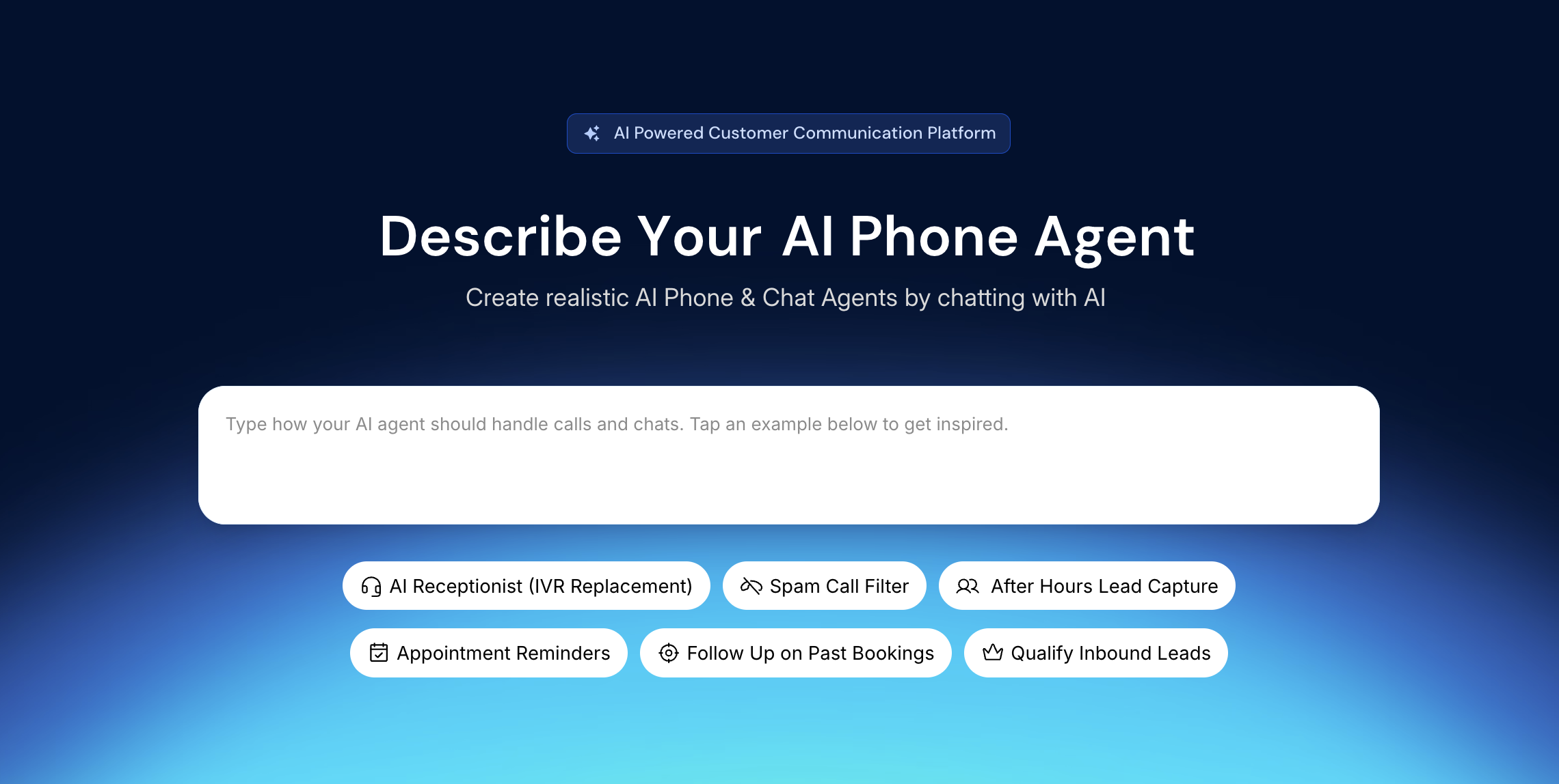 SalesCaptain screenshot: Build AI phone and text agents through a simple chat-based interface.