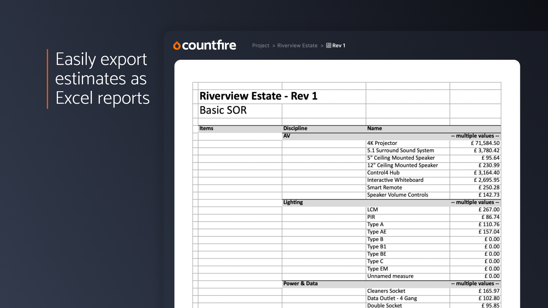 Countfire Software - Easily export estimates as Excel reports