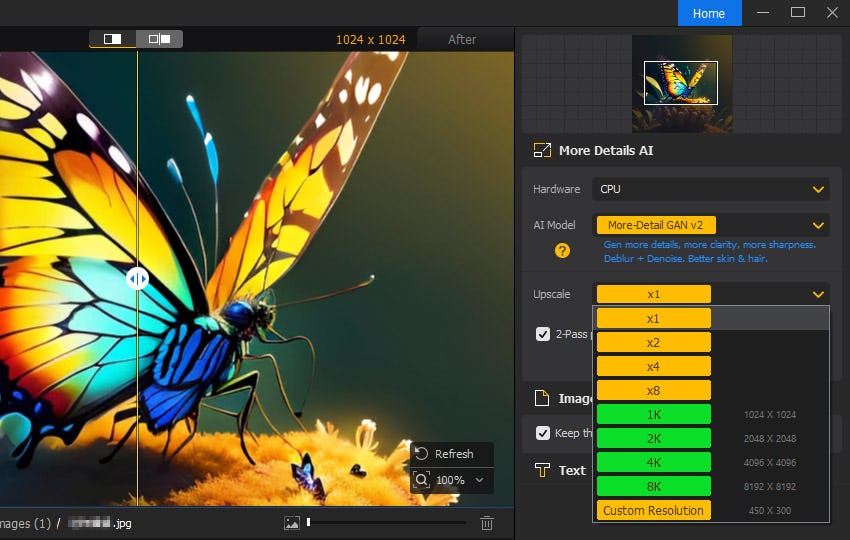 Aiarty Image Enhancer Software - Aiarty Image Enhancer resolution selection