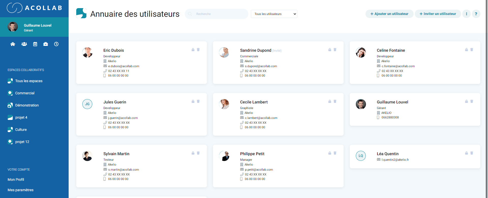 Acollab screenshot: annuaire