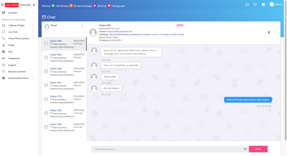 Callback Tracker Software - Live Chat