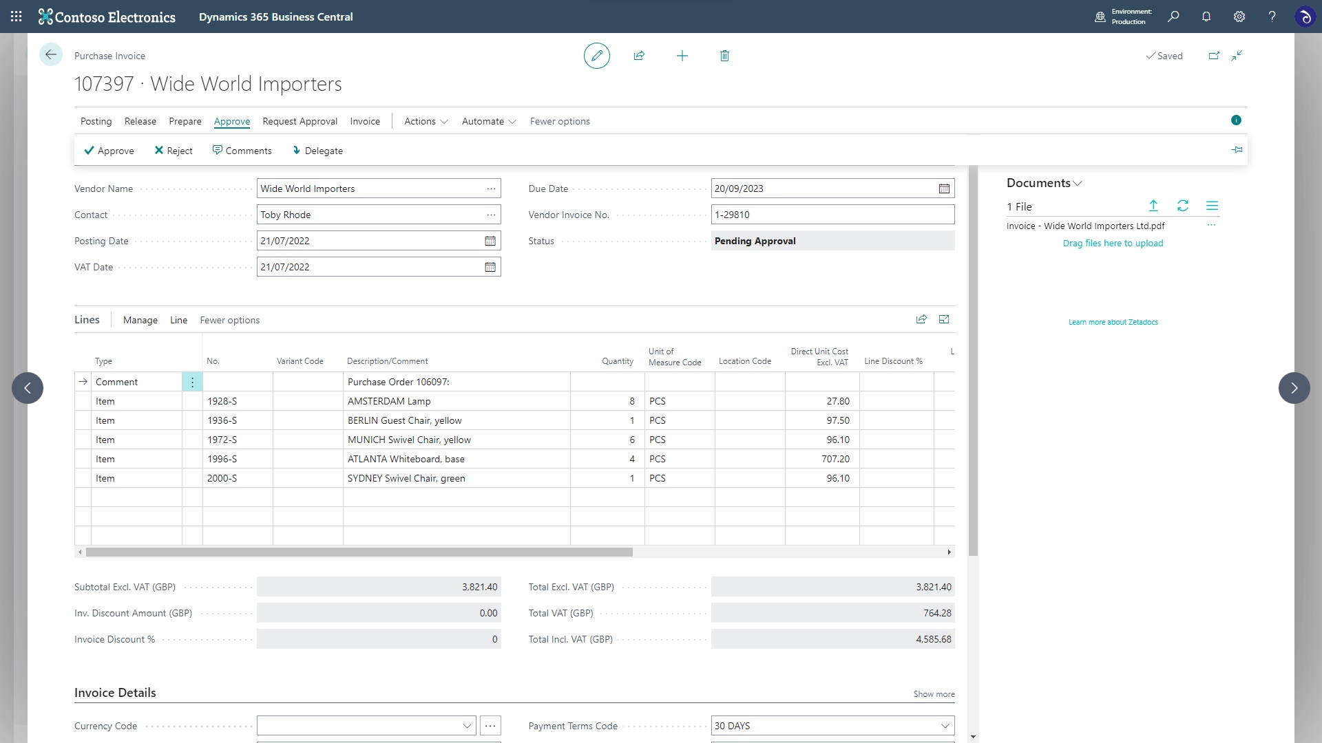 Check original vendor invoices when approving in Business Central