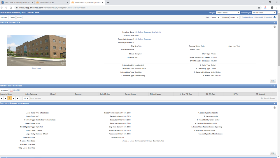AMTdirect contract information screenshot