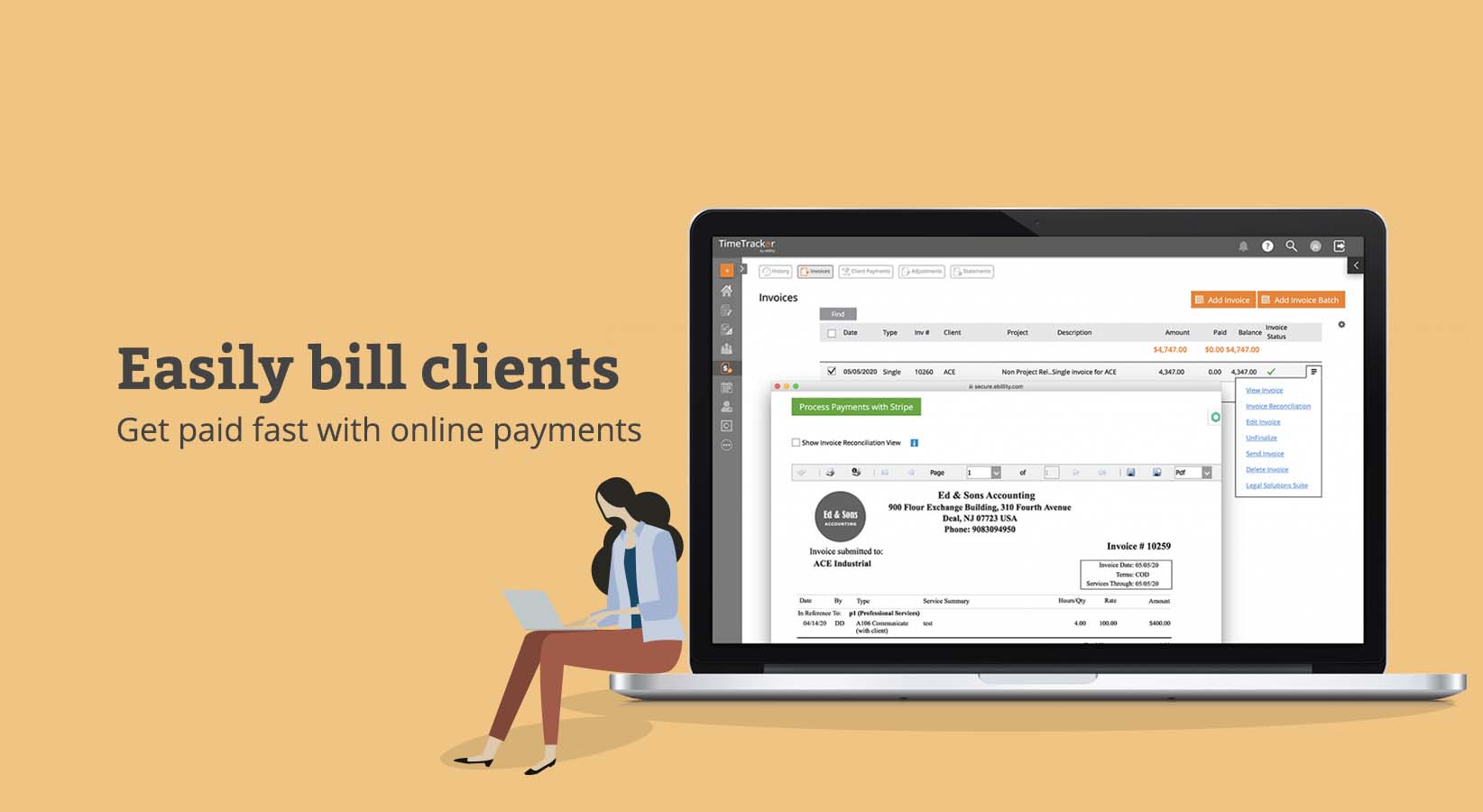 Turn time and expenses in to branded client invoices.