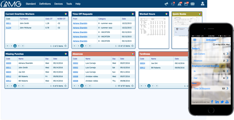 AMGtime Software - Home screen
