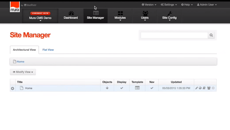 Mura CMS screenshot: Mura site manager