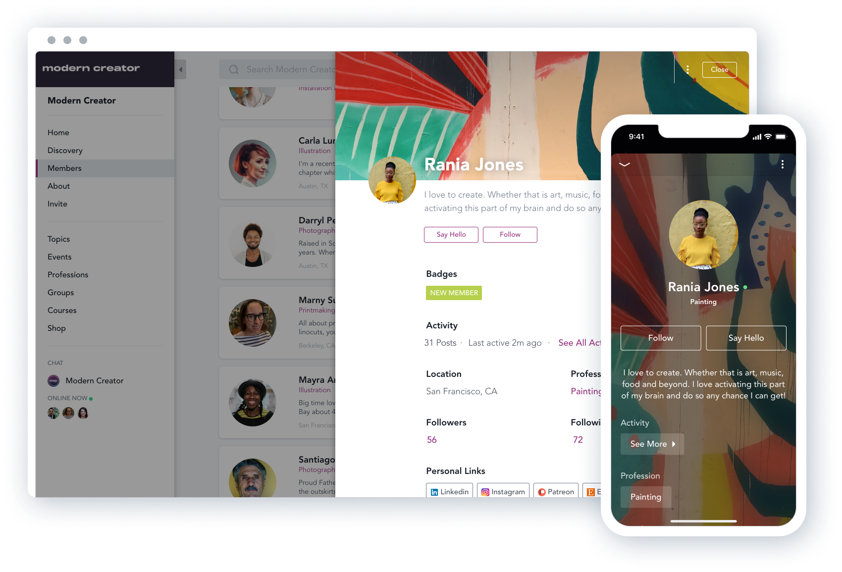 Members can create beautifully detailed profiles and can connect with each other based on relevant interests and categories. They can also direct message each other.-thumb