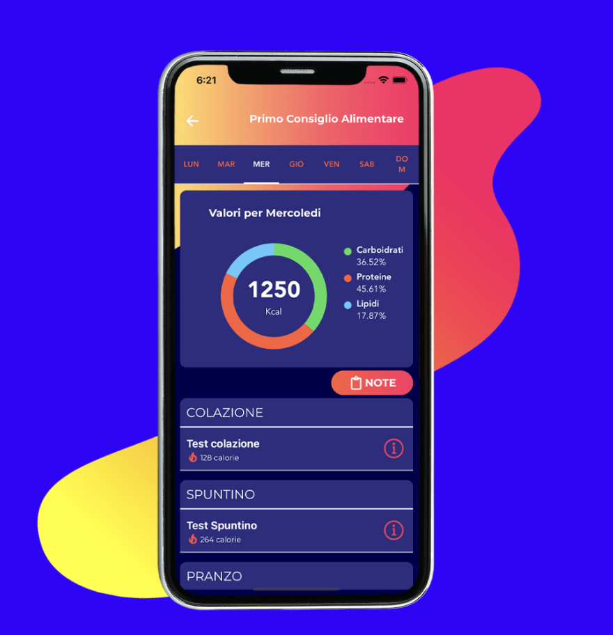 Managify screenshot: consigli alimentari