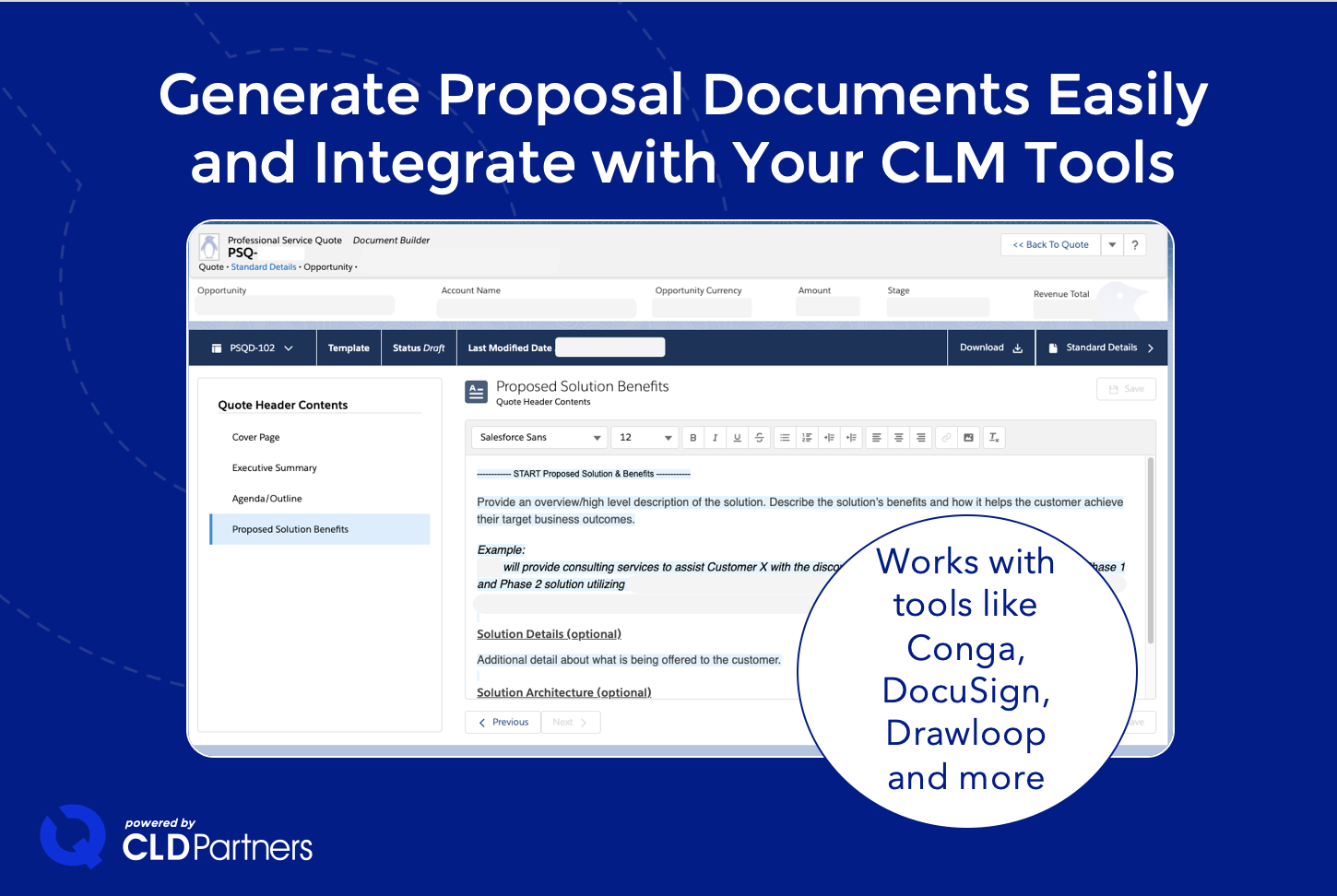 Generate proposal documents and more with details directly from your quote