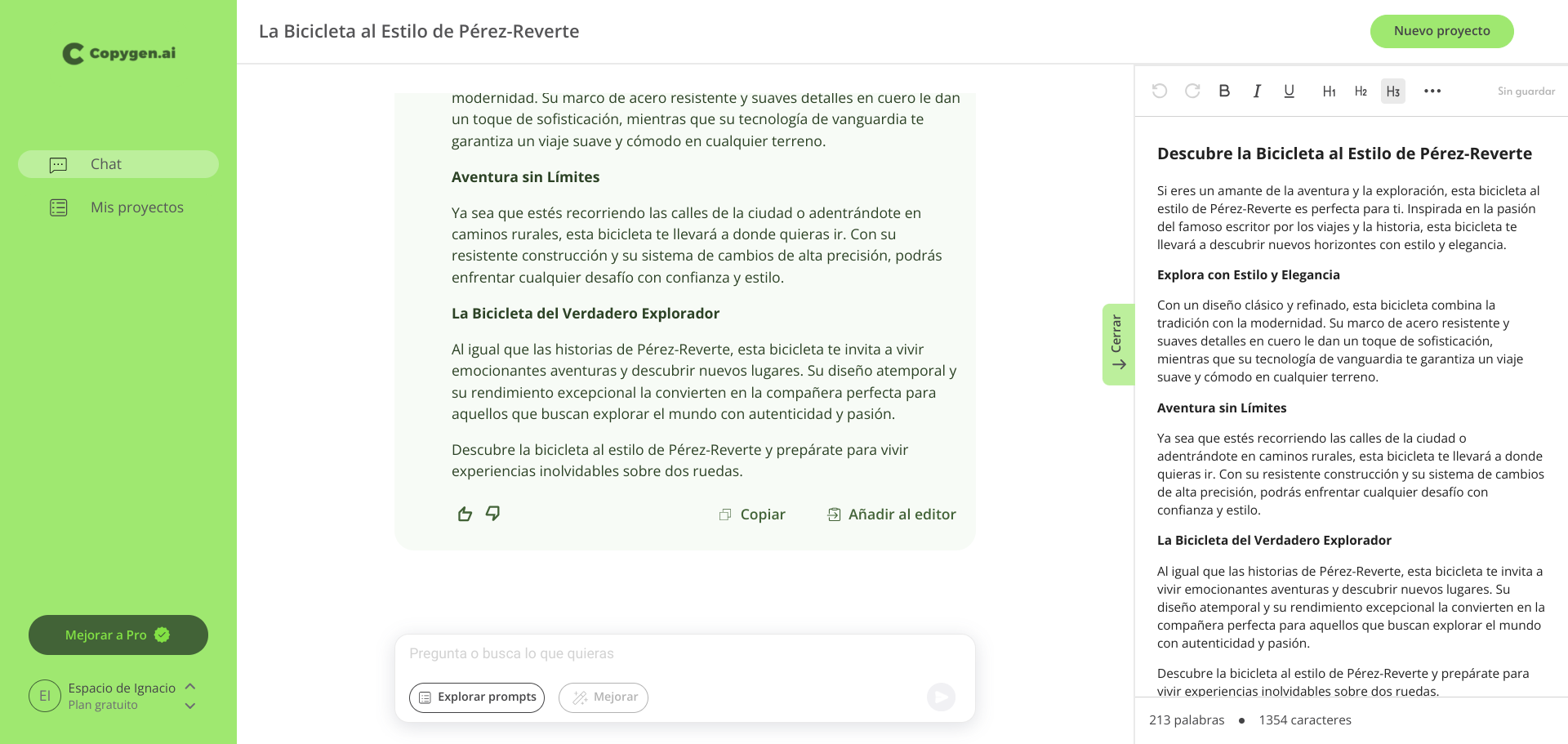 Copygen.ai screenshot: Copygen.ai document editor