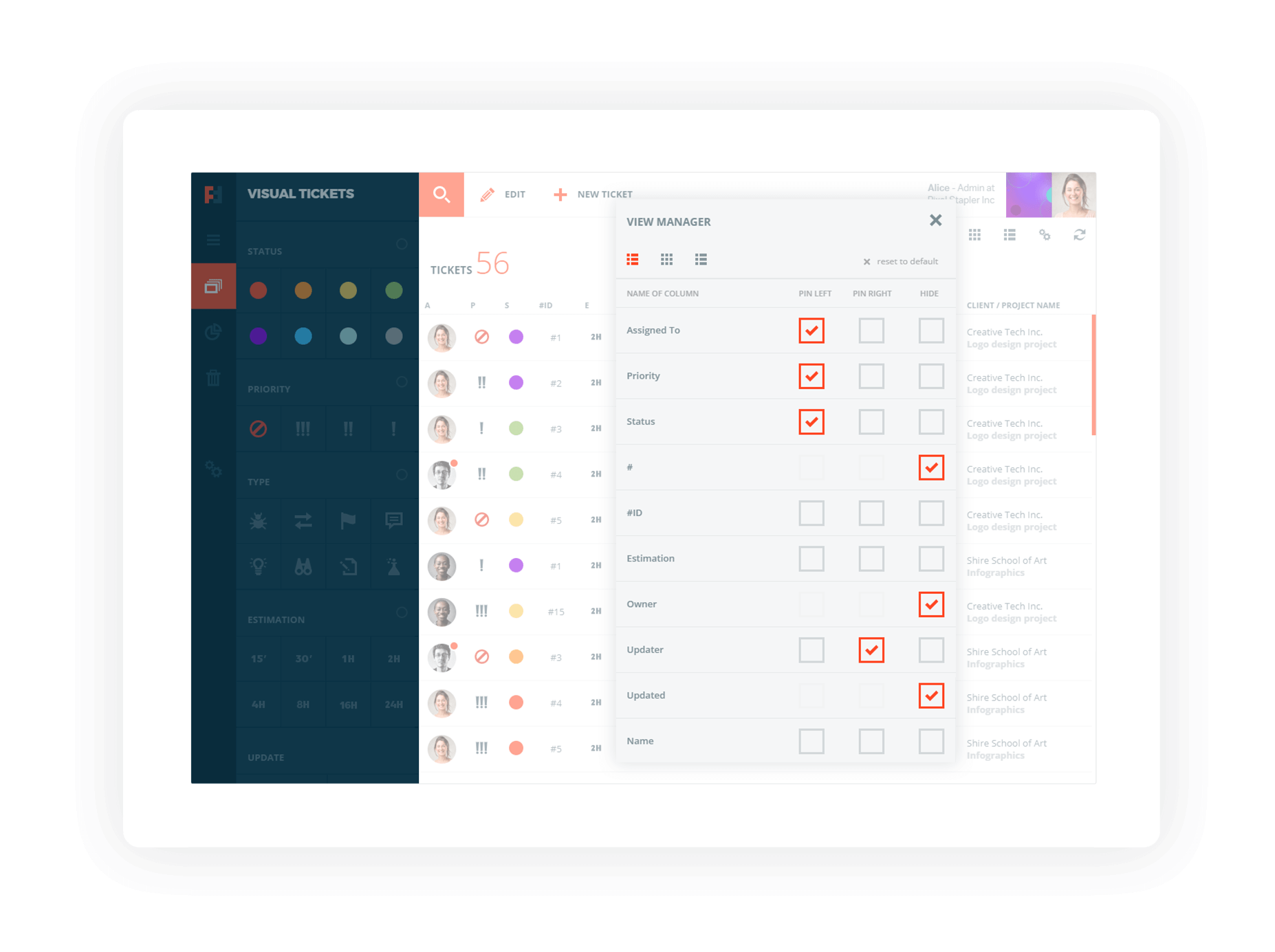 Customize the ticket view