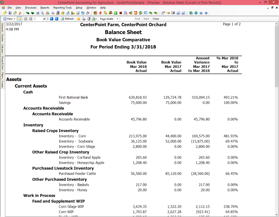 CenterPoint Accounting for Agriculture balance sheet comparison