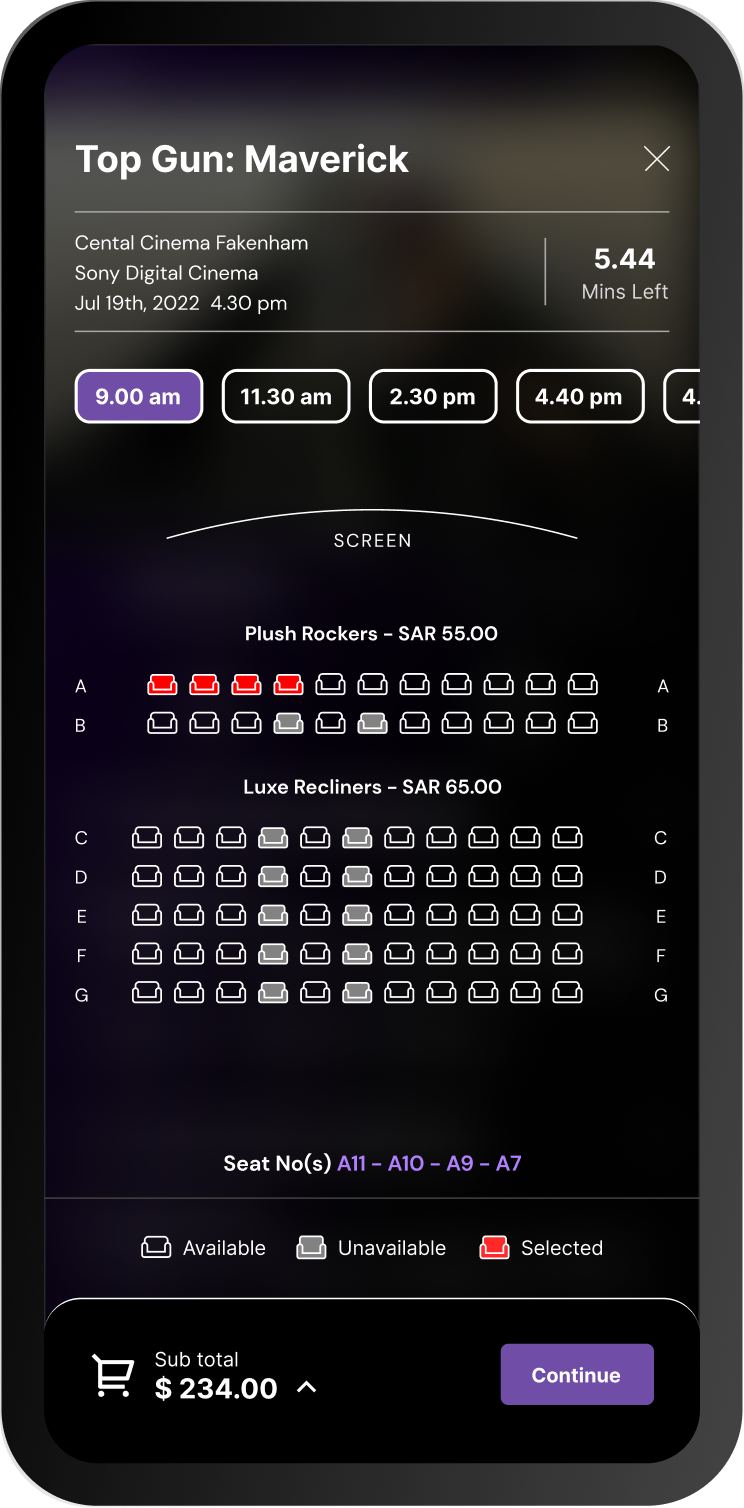 Customised mobile app for customers of the cinema (seat selection)