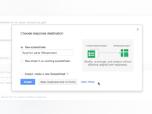 Google Forms Software - Choose a destination for responses, whether in Forms, or to a spreadsheet
