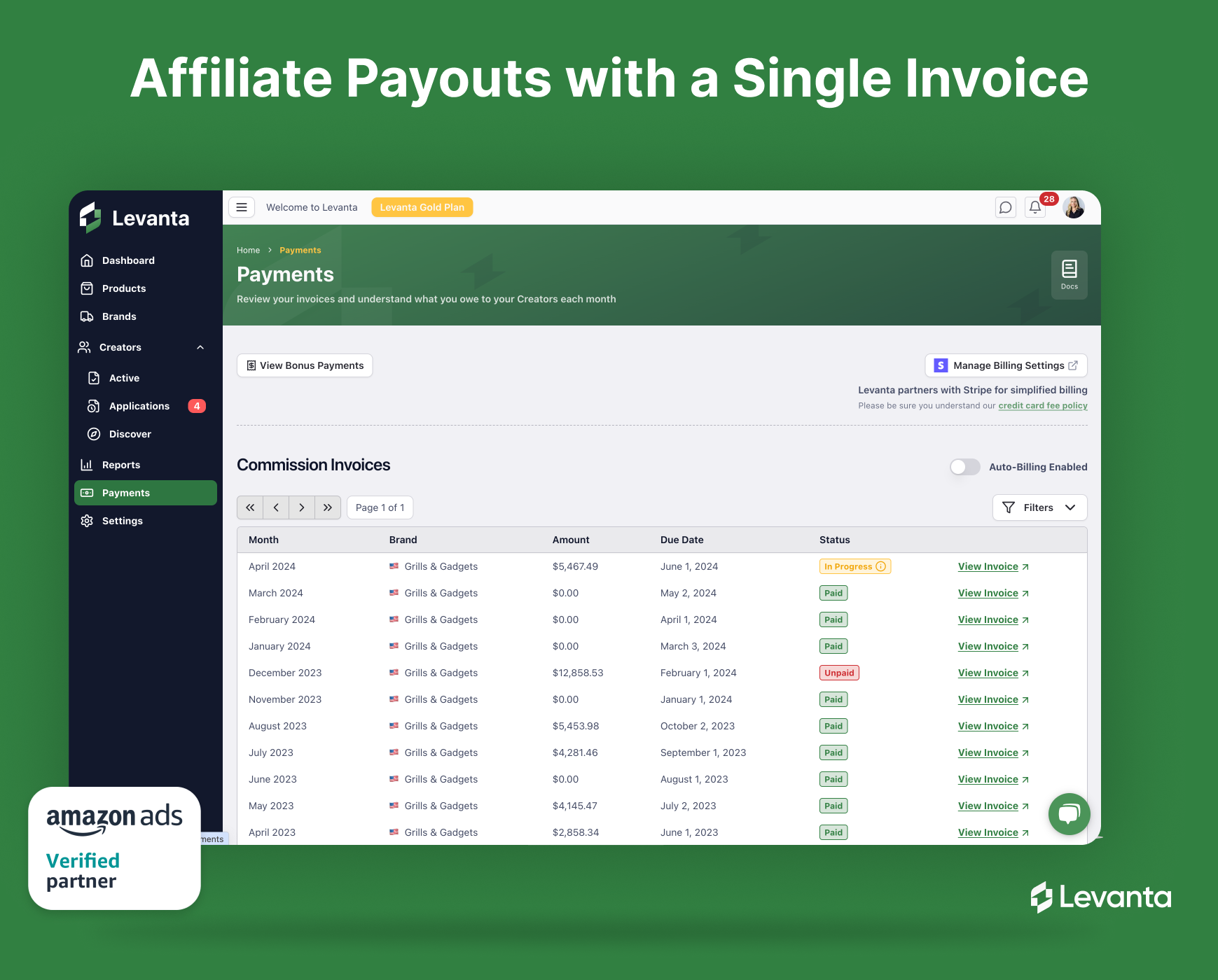 Affiliate Payouts with a Single Invoice