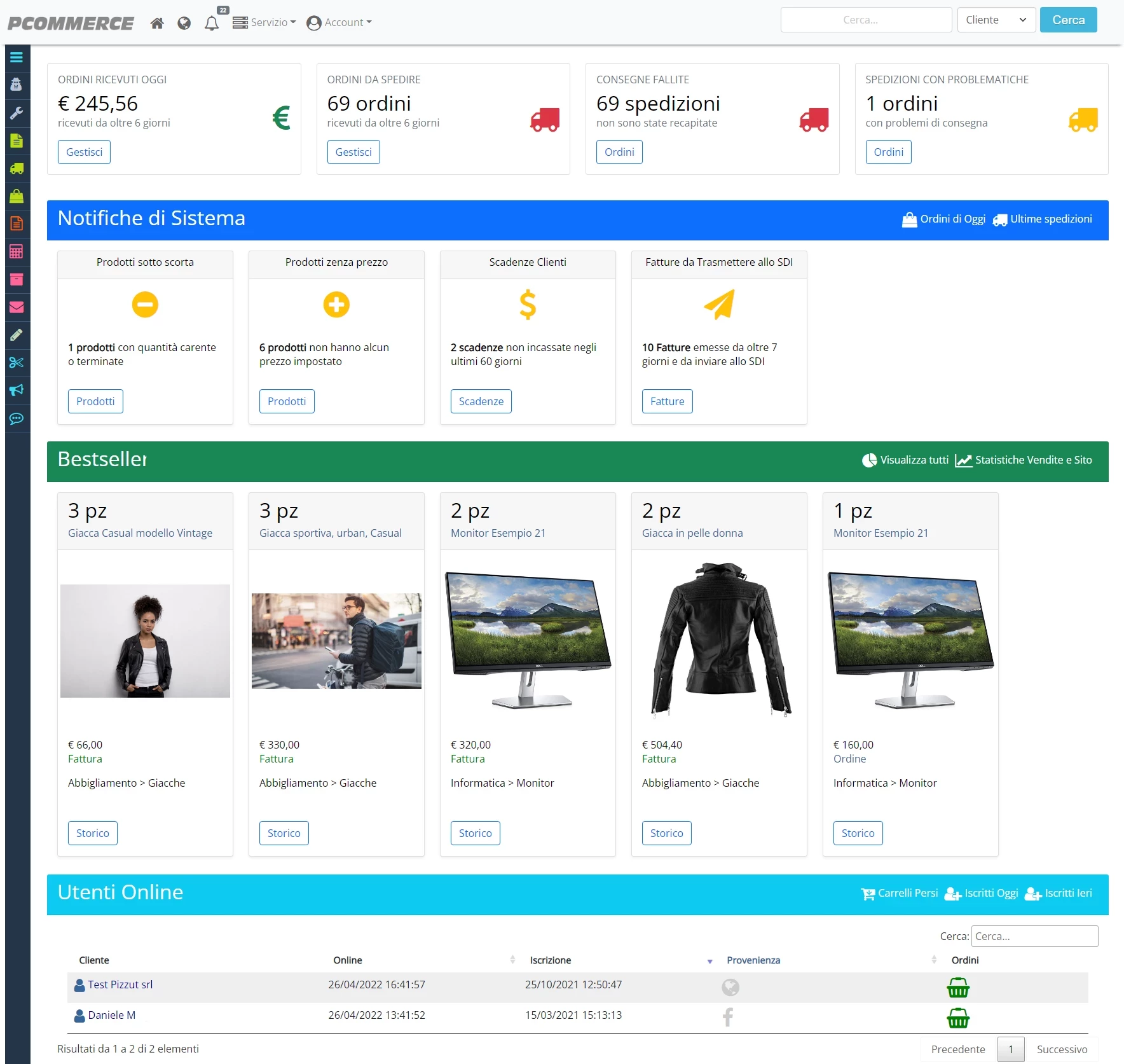 pCommerce screenshot: Dashboard