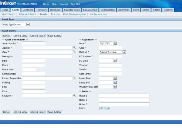 AssetWorks EAM Software - Create a new asset and add it into the AssetWorks database.