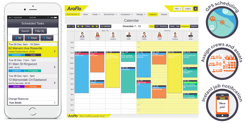 AroFlo Software - Drag and drop tasks directly into the calendar to efficiently assign to staff in real time