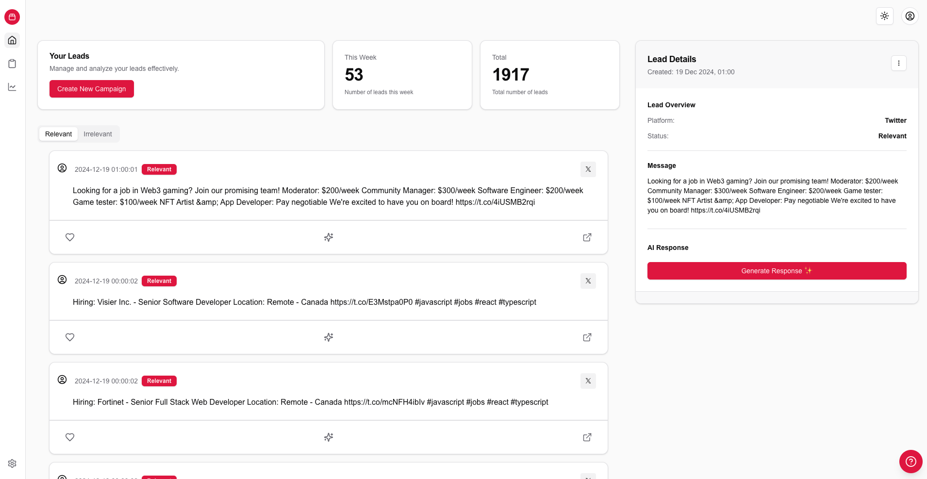 Syndr.ai screenshot: Syndr.ai leads