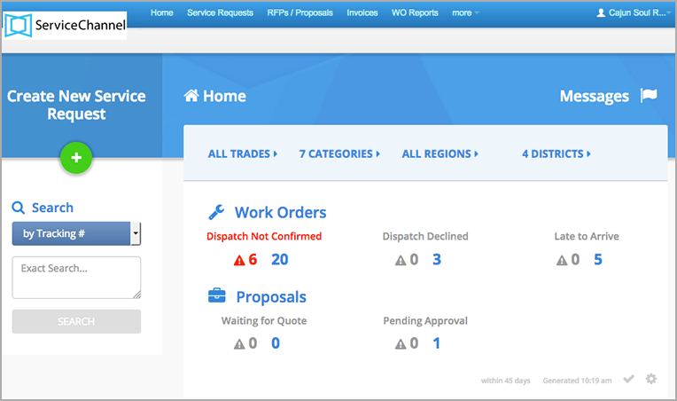 ServiceChannel Software - The actionable landing page displays work orders, proposals, and more