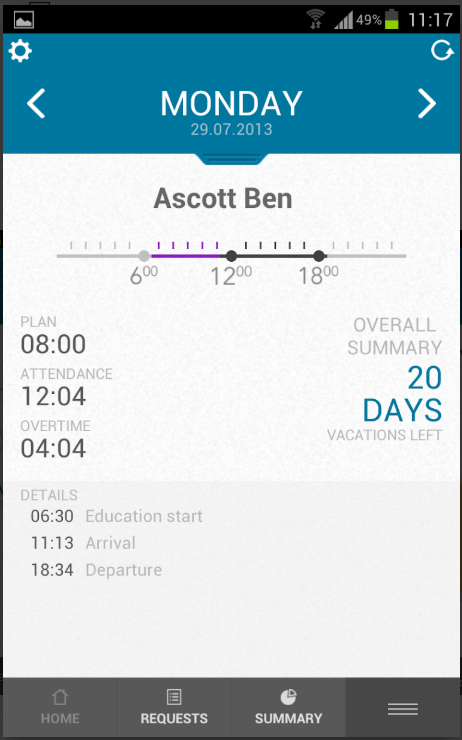 Time&Space screenshot: Time&Space profile summary