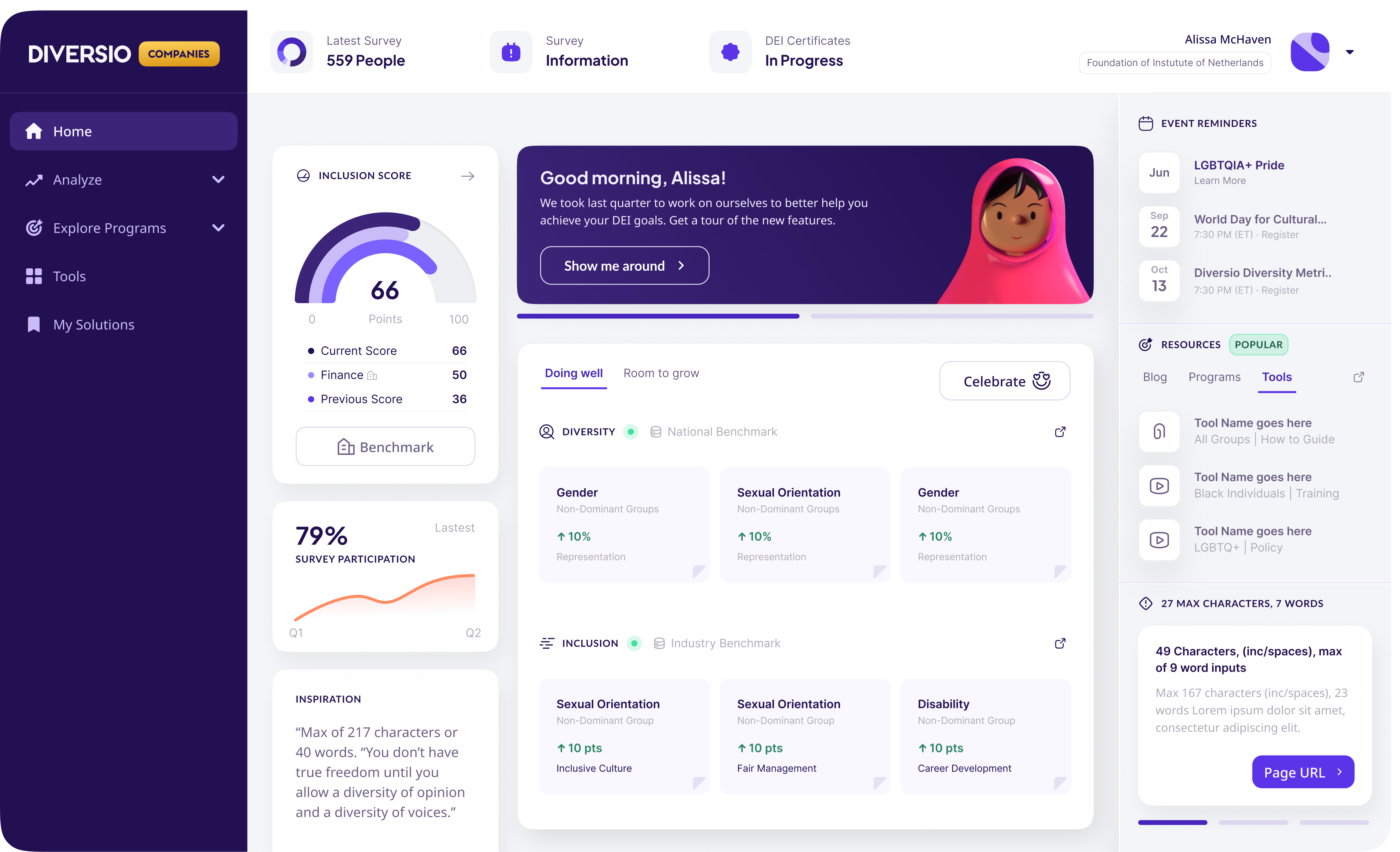 Diversio screenshot: Home page