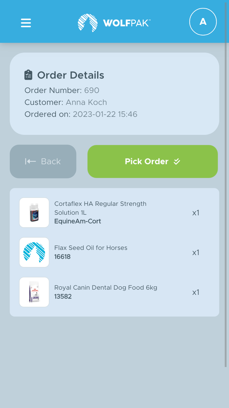 WolfPak Mobile App Order Picking